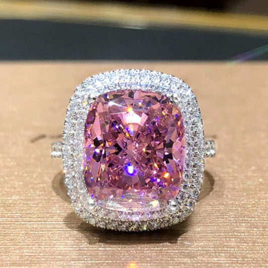 Square Zircon Full Diamond Light Luxury Elegant Rings