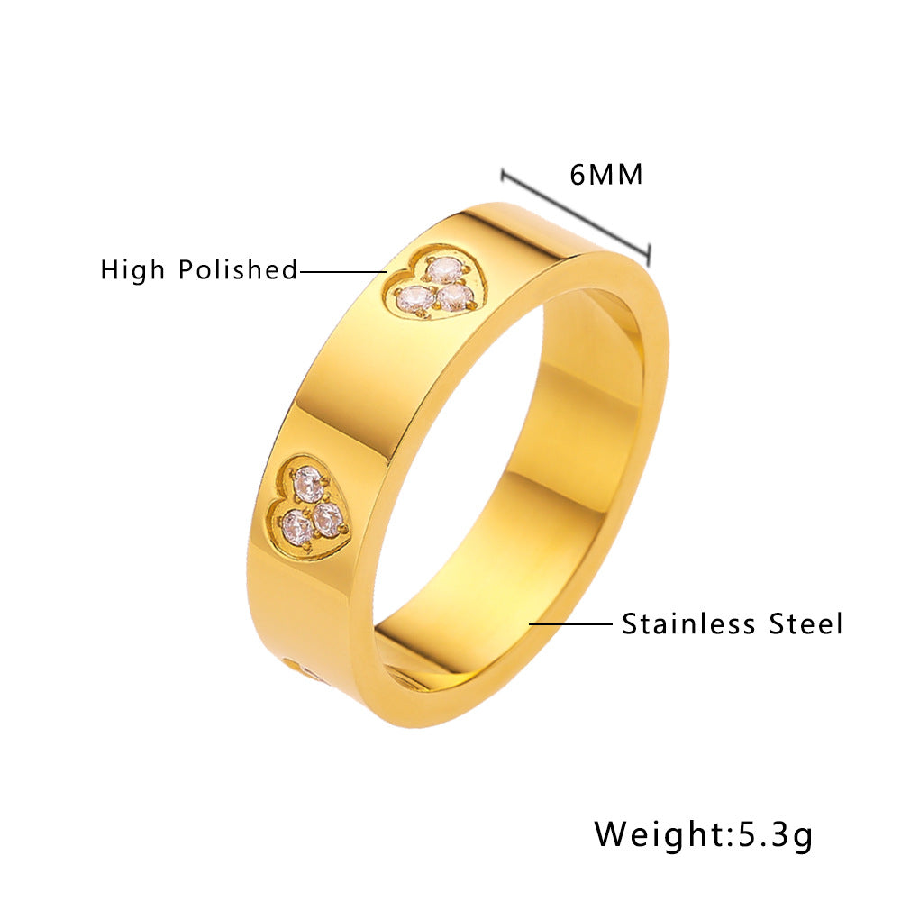 Simple Gold-plated Diamond Gold Retro Love Rings