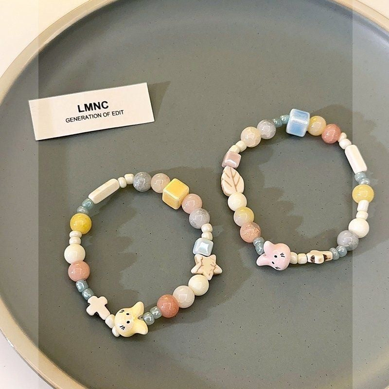 Fresh Colorful Ceramic Cat Female Summer Cute Bracelet
