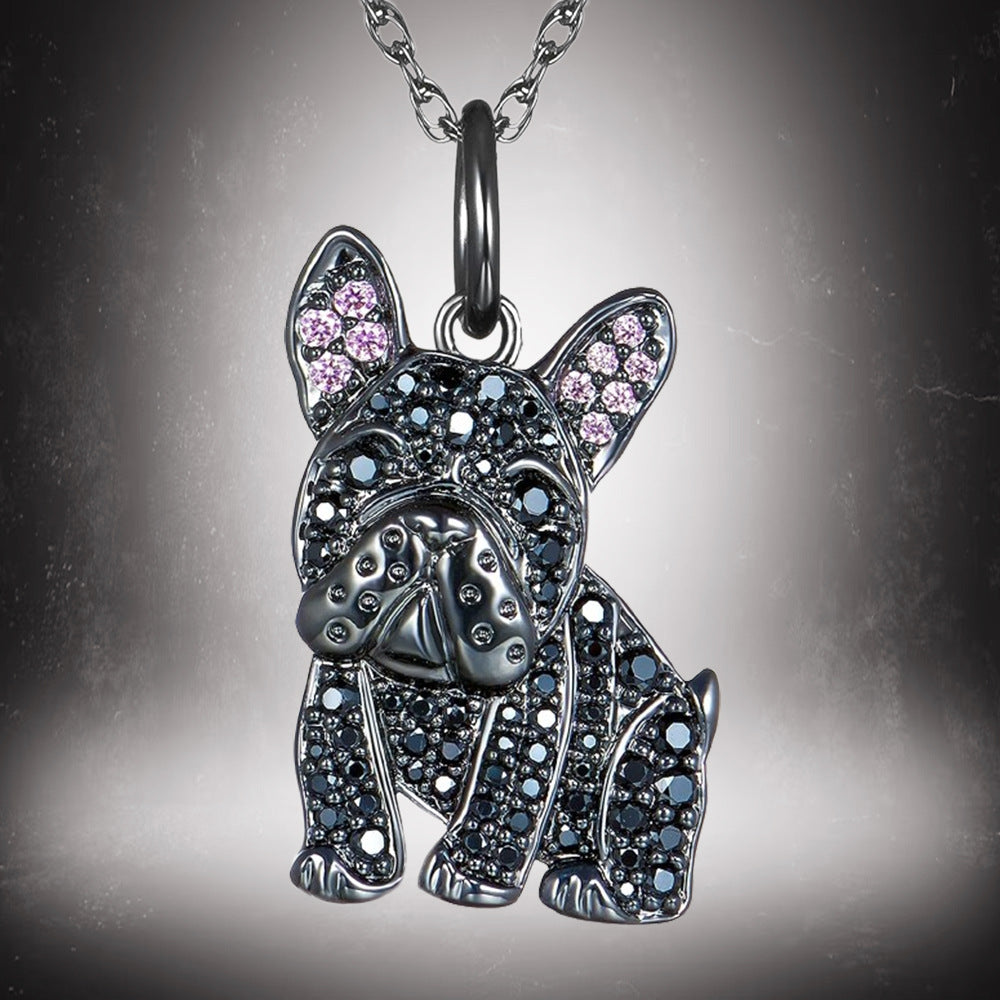 Black France Bulldog Exquisite Zinc Alloy Die Necklace