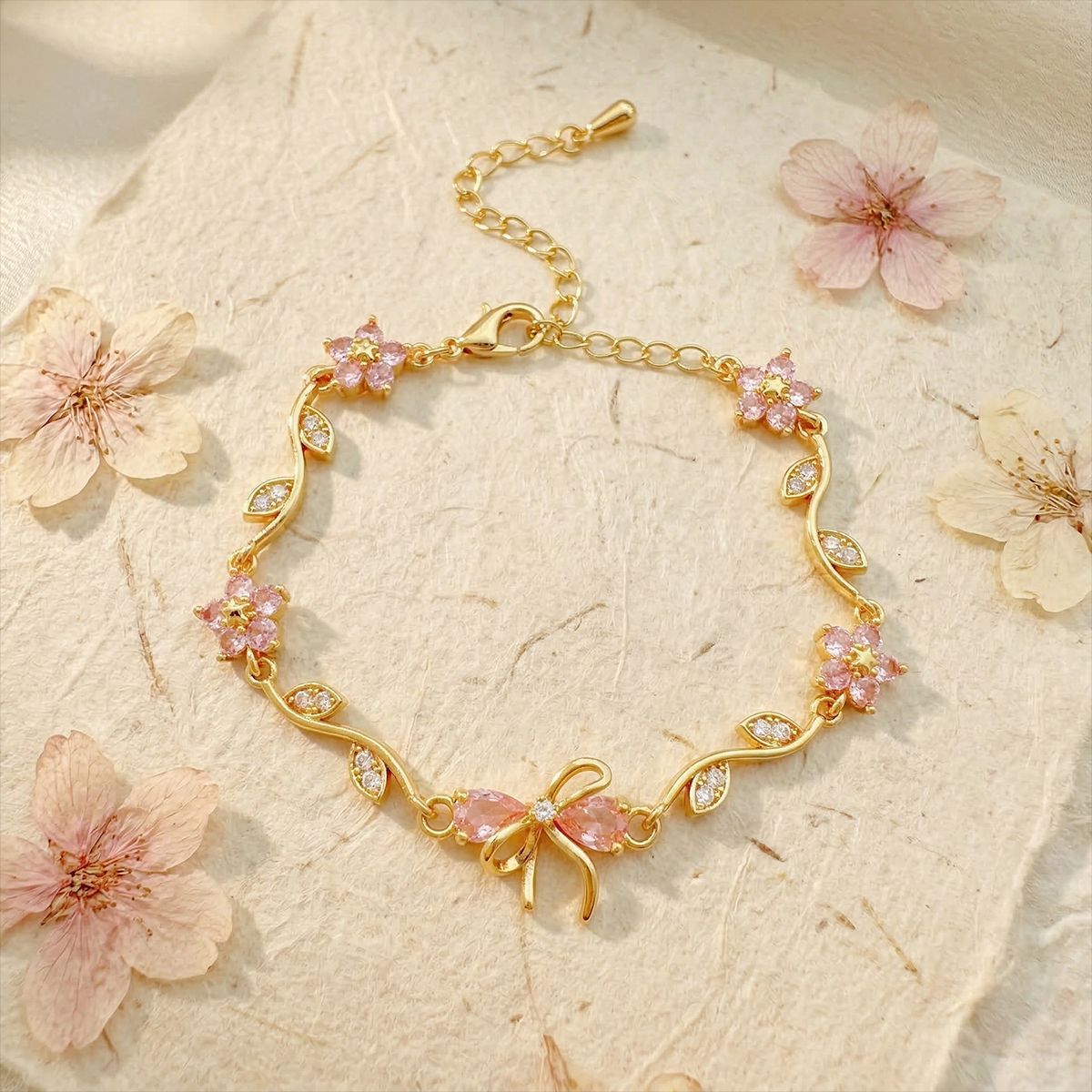 Style Flower Bow Tie Small Fresh Copper Inlaid Zircon High Bracelet