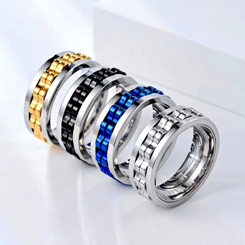 Men's Fashion Decompression Titanium Steel Gear Rotating Rings