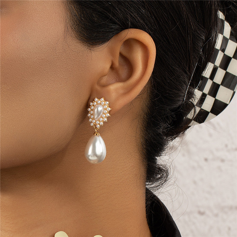 French Style Vintage Pearl Baroque Water Drop Ear Stylish Simple Stud Earrings