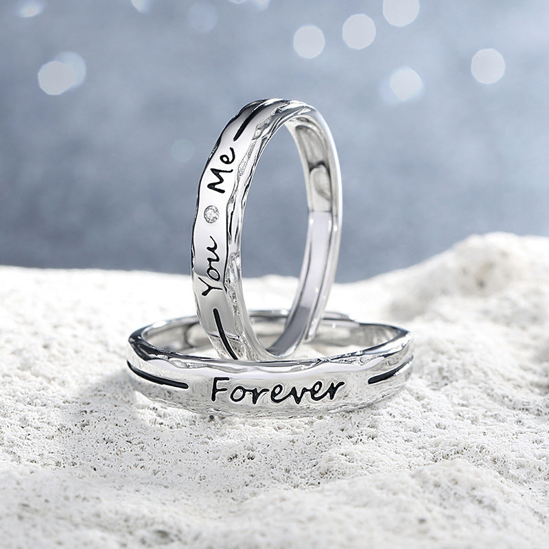 Couple Sterling Sier Korean Niche Design Simple English Rings