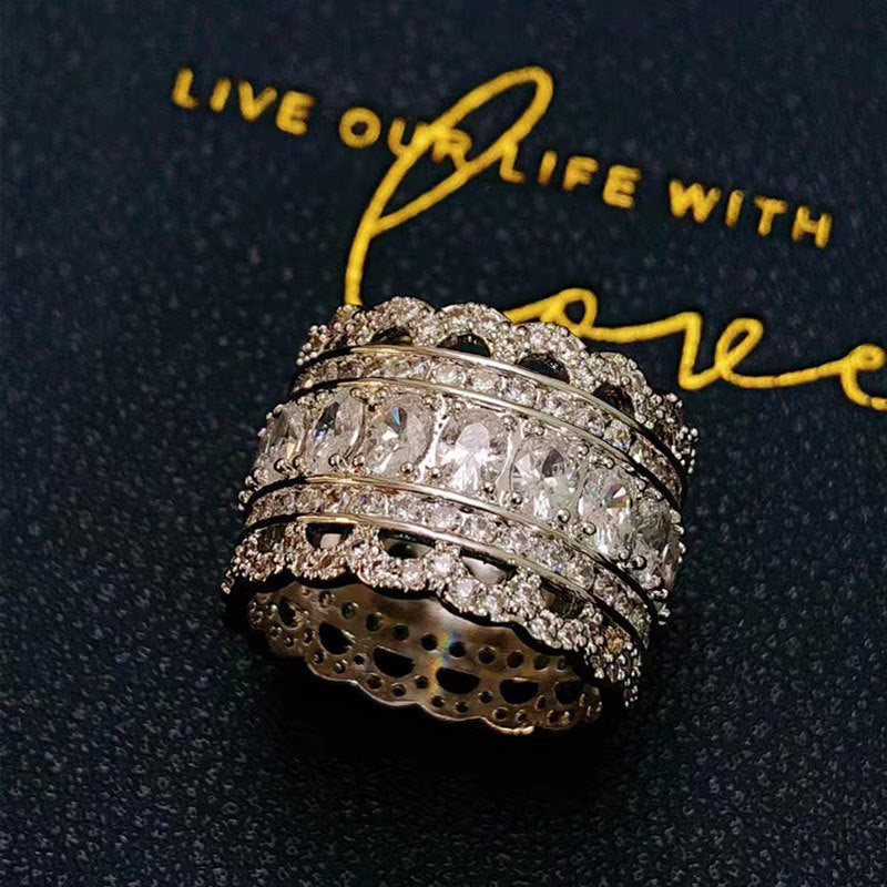 Diamond Micro Inlaid Zircon Lace Hollow Female High-grade Cold Rings