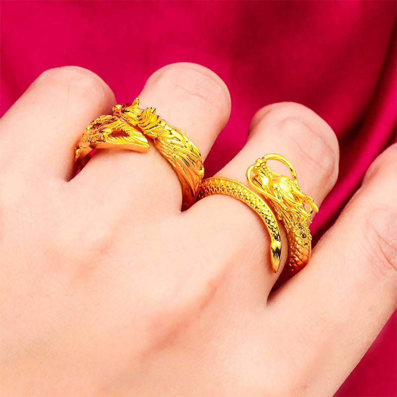 Women's & Men's Vietnam Placer Gold Dragon Phoenix Open Rings