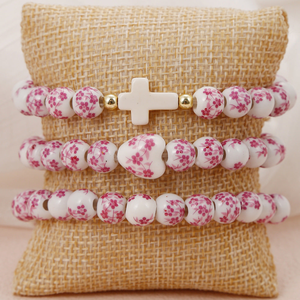 Women's & Men's Blue White Porcelain Ceramic Pattern Love Bracelets
