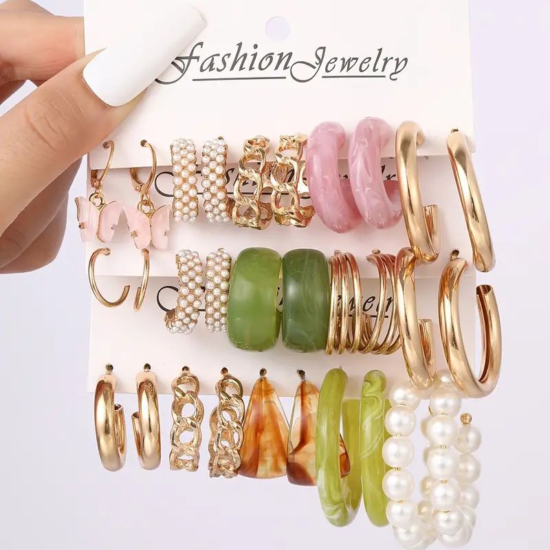 Ear Square Geometric Vintage Pearl Hepburn Style Earrings