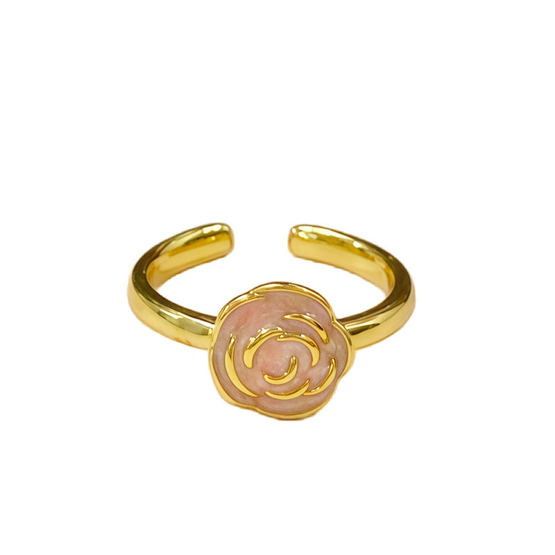 Fingertip French Style Gold Petal Tassel Female Niche Design Retro Ring