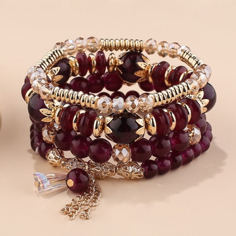 Women's Bohemian Jewelry Suit Crystal Tassel Beaded Bracelets