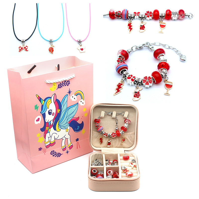 Children's Pink Crystal String Beads Unicorn Cute Bracelets