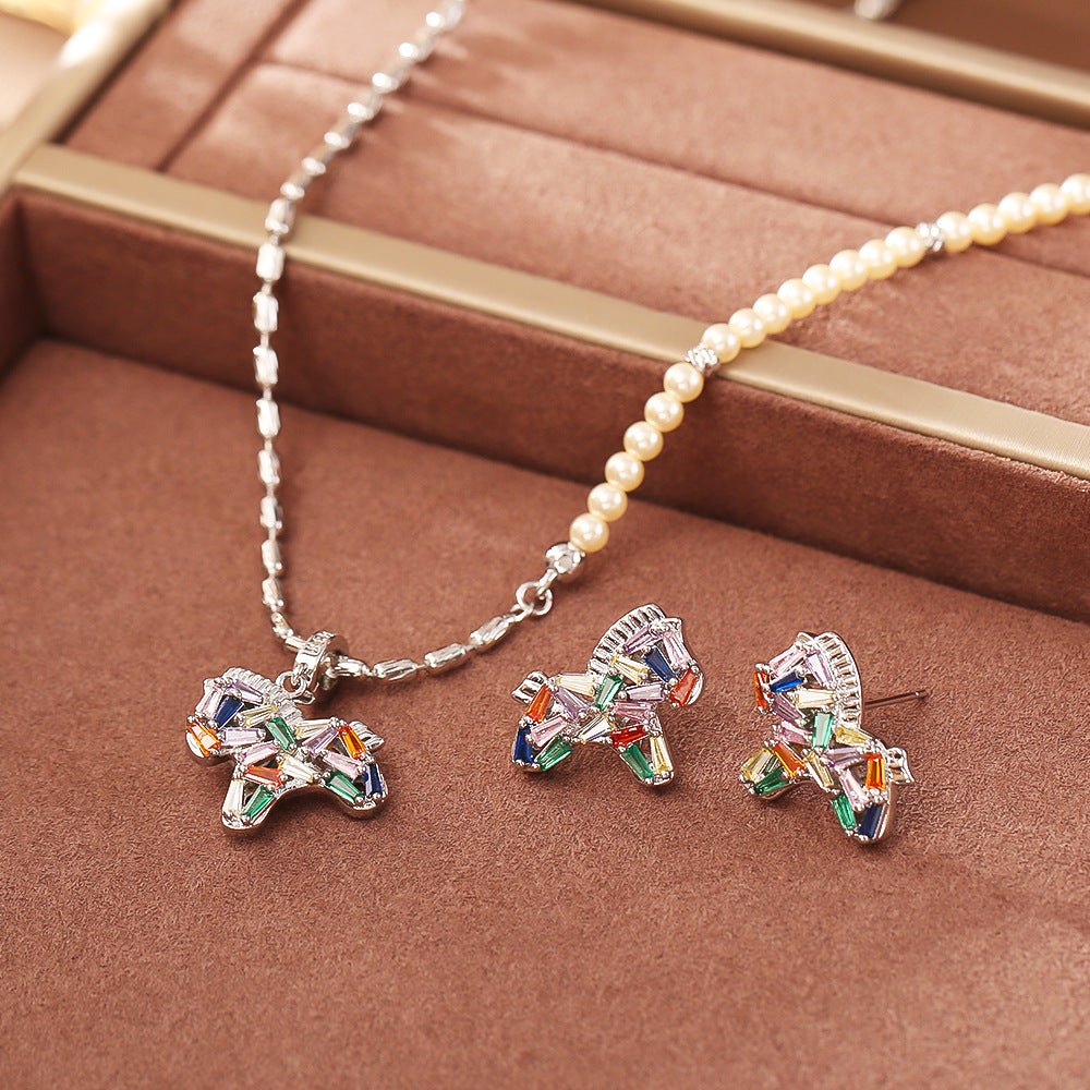 Zircon Colorful Pony Pearl Exquisite National Style Clavicle Chain Necklace