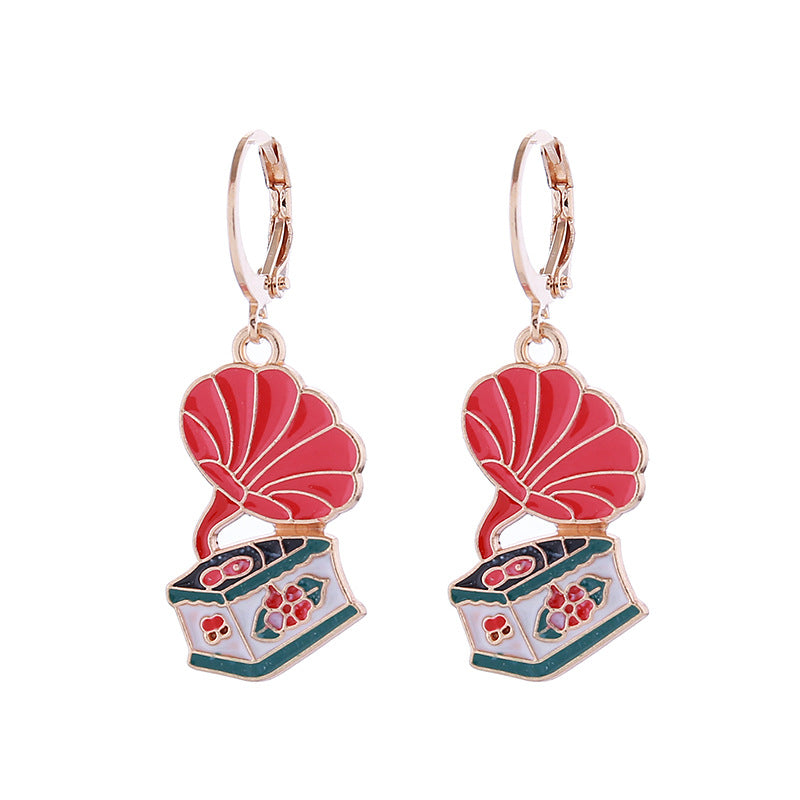 Retro Nostalgic Style Alloy Enamel Bicycle Bus Sewing Machine Tape Earrings