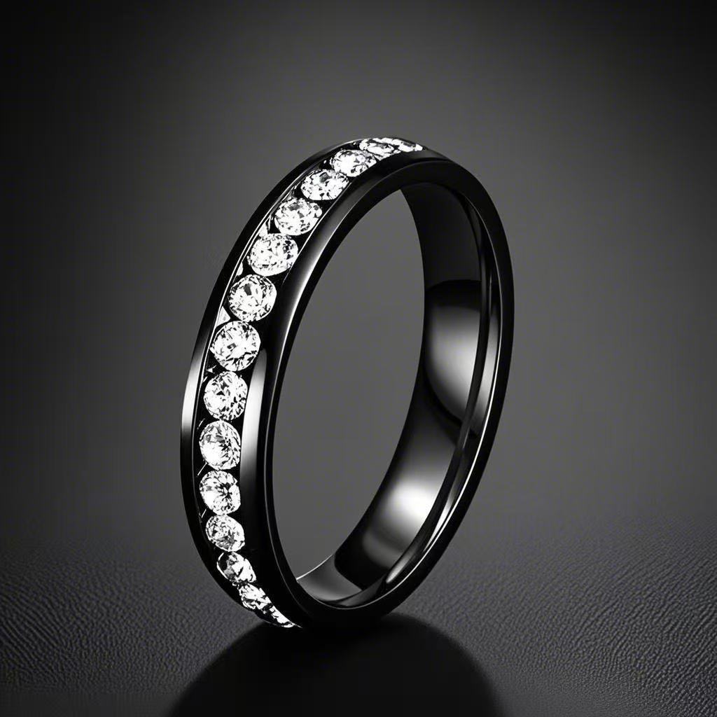 Stainless Steel Starry With Diamonds Diamond Ring