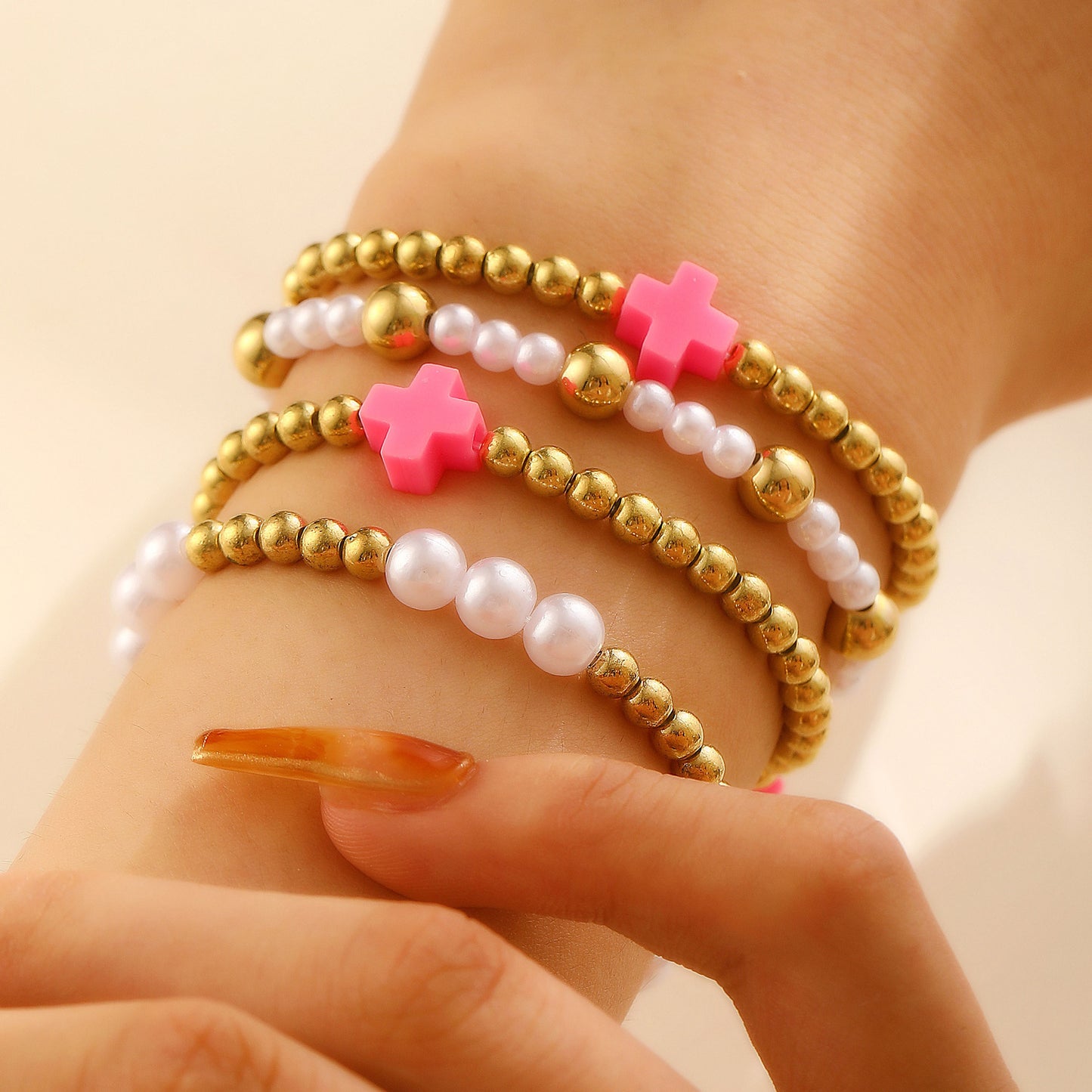Women's Cool Couple Beach Style Handmade Beaded Stretch Wafer Bracelet