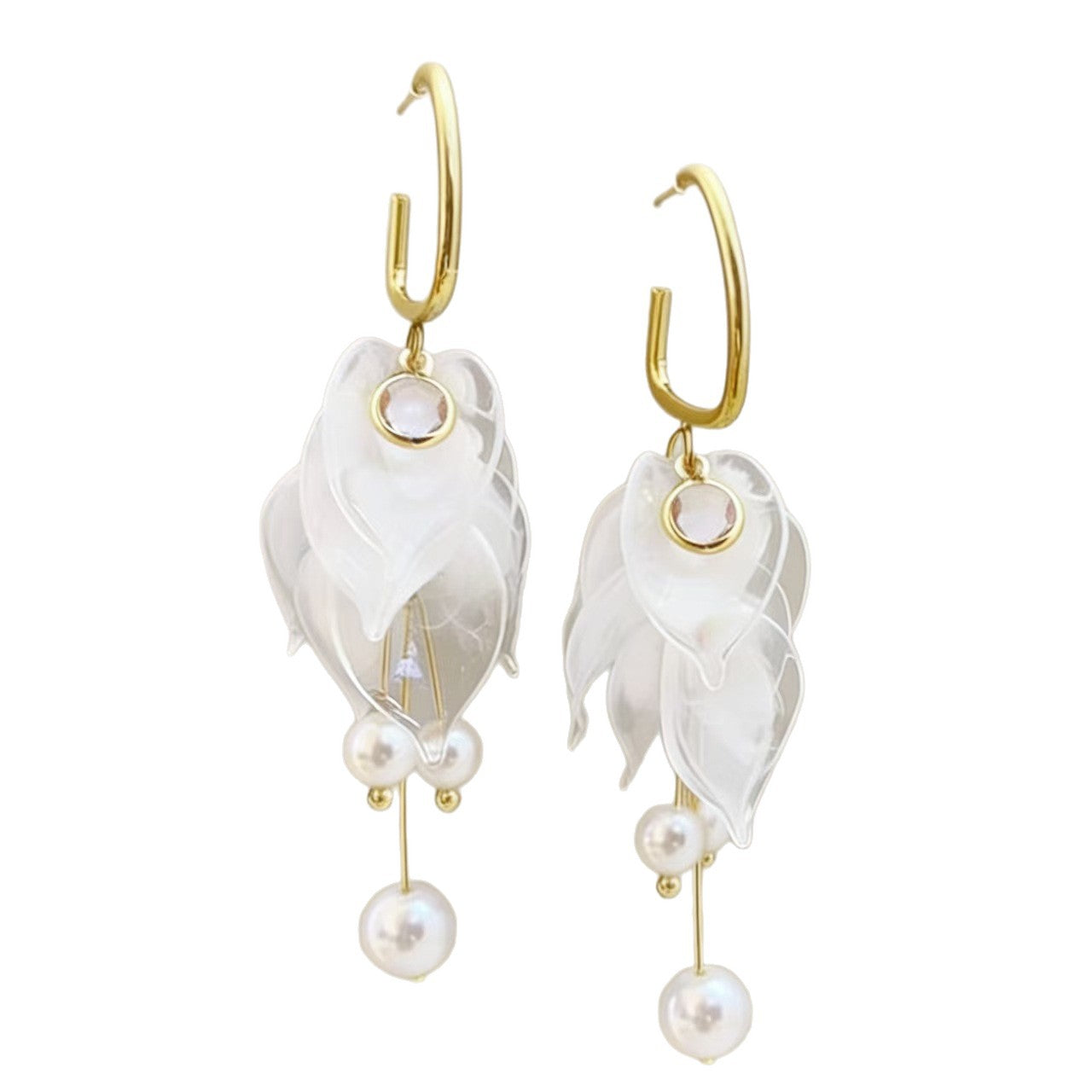 French White Petals Pearl Tassel Light Luxury High Earrings