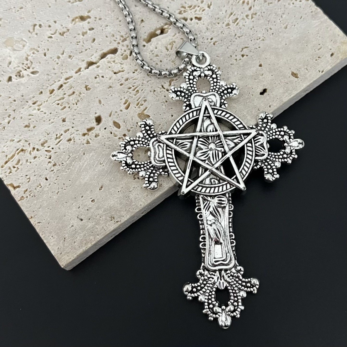 Men's Five-pointed Star Cross Female Sweater Chain Trendy Street Necklace