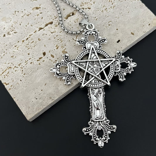 Men's Five-pointed Star Cross Female Sweater Chain Trendy Street Necklace