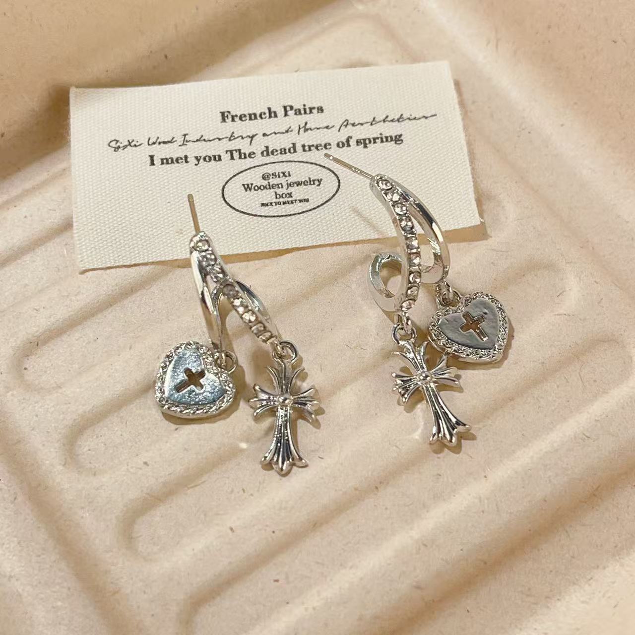 Women's Sweet Cool Diamond Lovely Cross High-grade Cold Style Personality Earrings