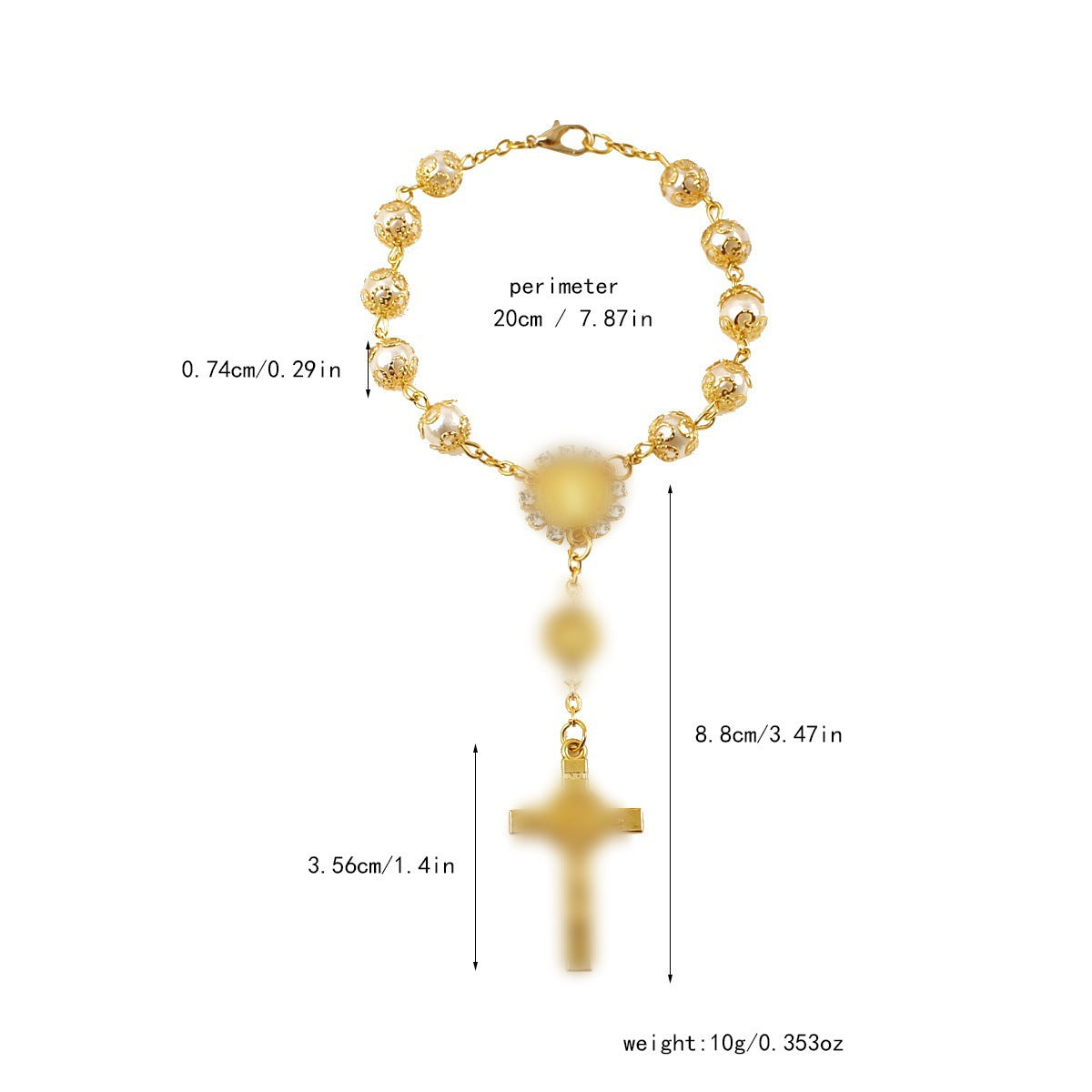 Gold Sier Color Lace Artificial Glass Pearl Baptism Cross Beaded Bracelets