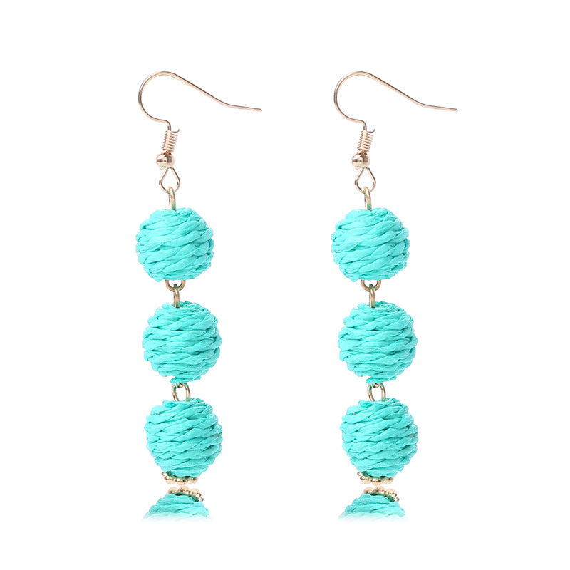 Raffia Round Long Eardrops Bohemian Retro Earrings