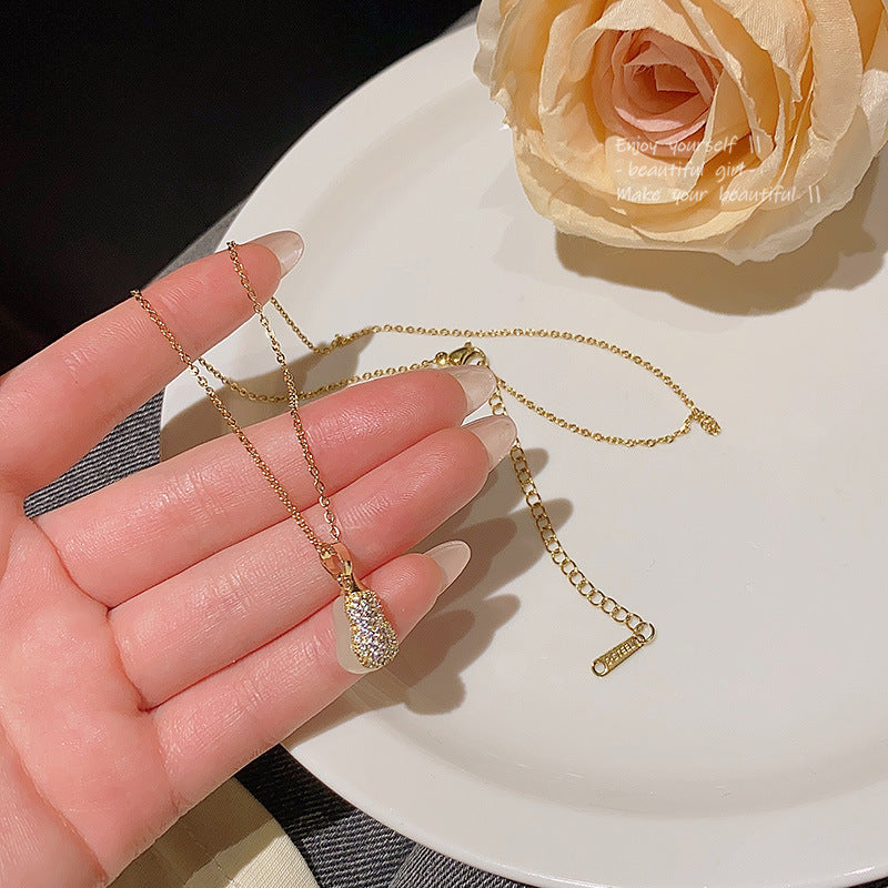 Chalcedony Lucky Gourd Titanium Steel Female Fashion Graceful Clavicle Necklaces