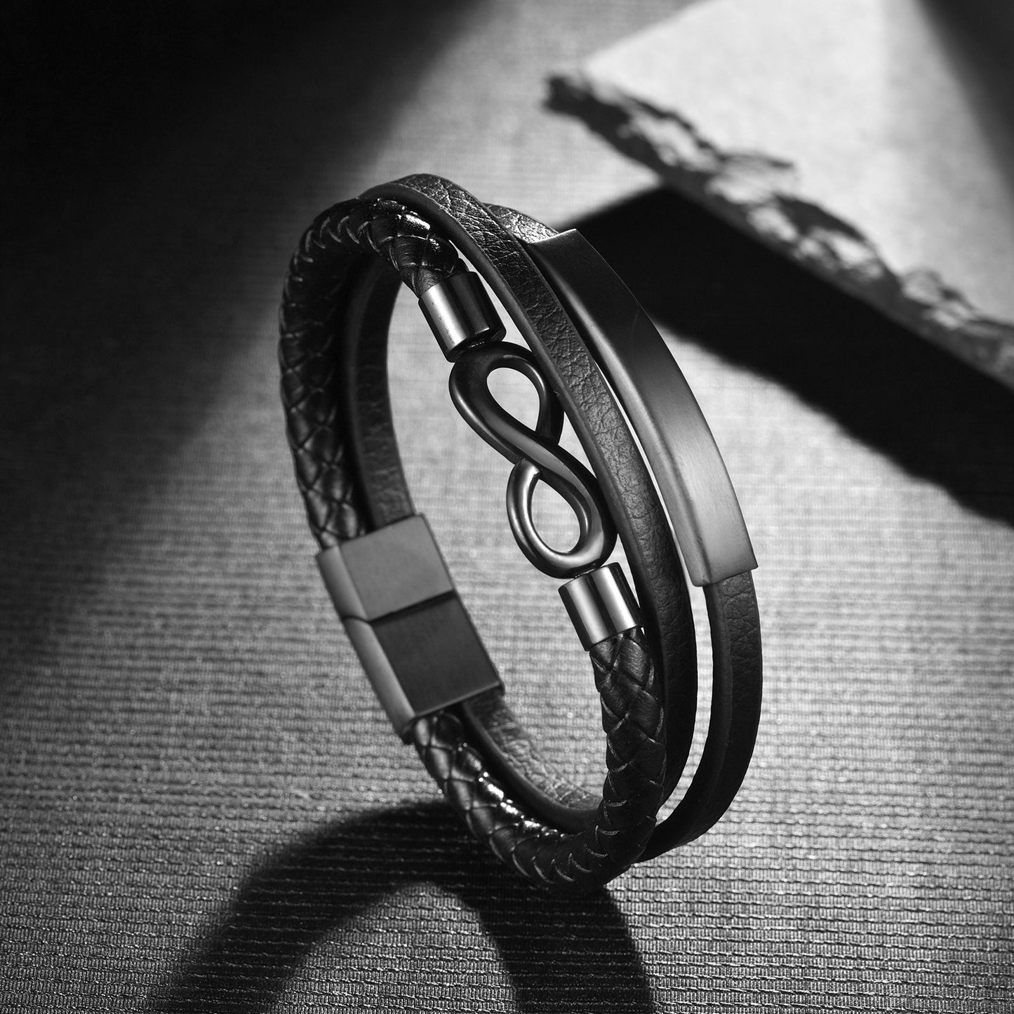 Personality Infinite Symbol Hand-woven Leather Stainless Bracelet
