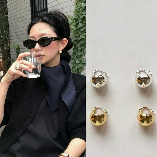 Women's French Simplicity Advanced Classic Design Gold Sier Spherical Earrings