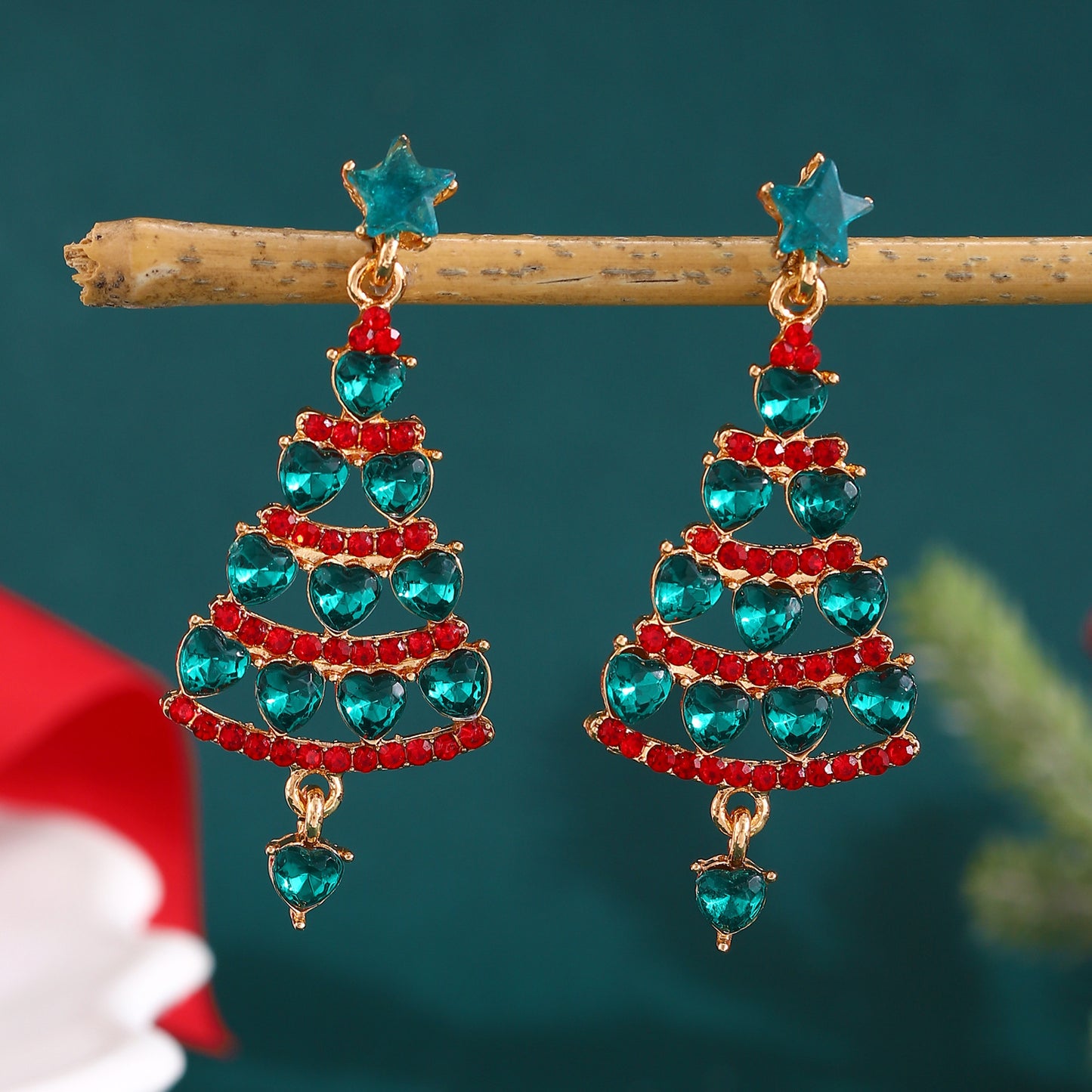 Women's Light Luxury Christmas Star Diamond Stitching Tree Earrings