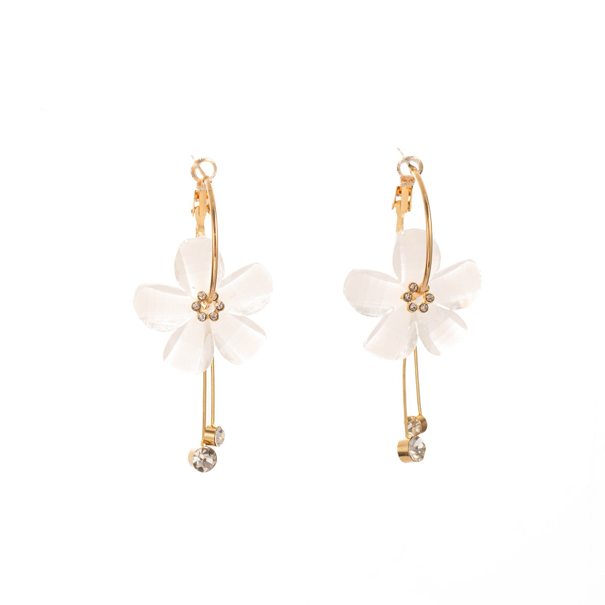Women's Sier Needle Korean Style Elegant Glass Petal Flower Super Fairy Earrings