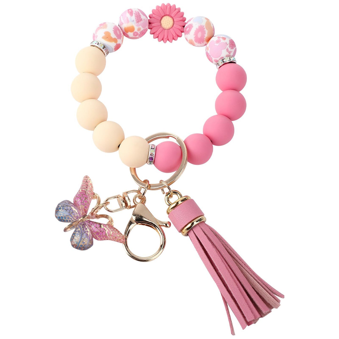 Silicone Beads Beaded Key Butterfly Tassel Bracelet