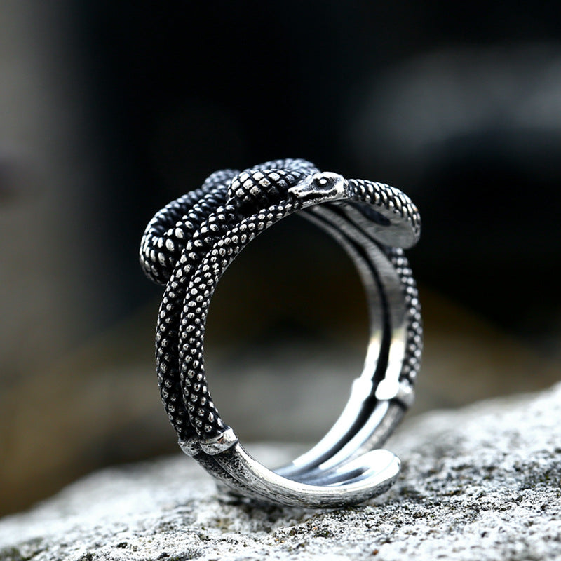 Men's Stainless Steel Snake Retro Titanium Opening Rings