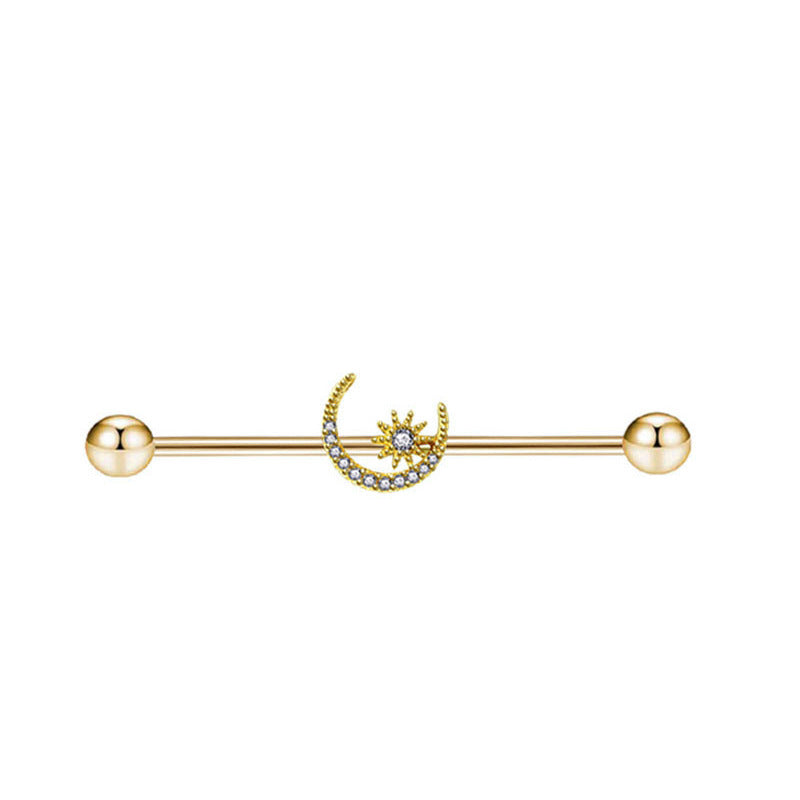 Industrial Barbell Ear External Thread Piercing Bridge Double Stud Earrings