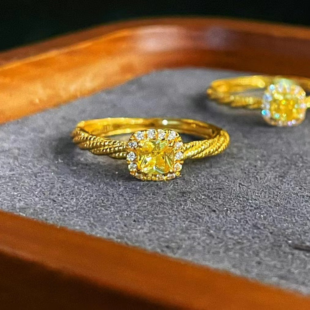 Light Luxury Citrine Diamond Female Design Open Adjustable Rings