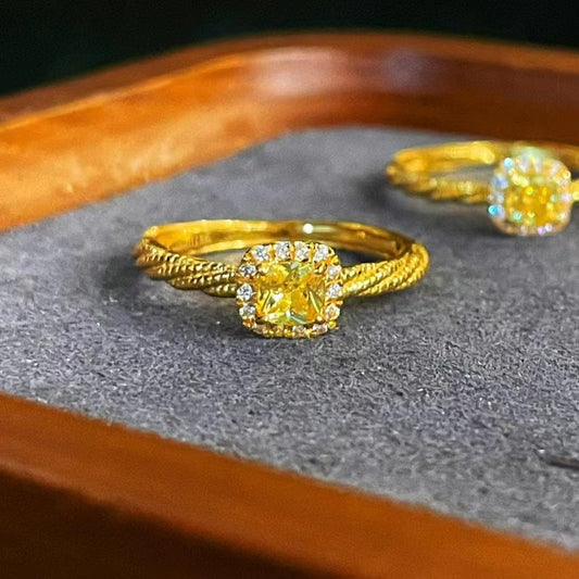 Light Luxury Citrine Diamond Female Design Open Adjustable Rings