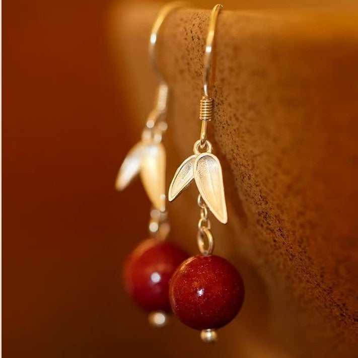 Bamboo Shadow Like Dream Cinnabar Ancient Style Chinese Earrings