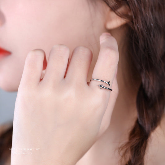 Women's Sier Dolphin Open Korean Cute Creative Rings