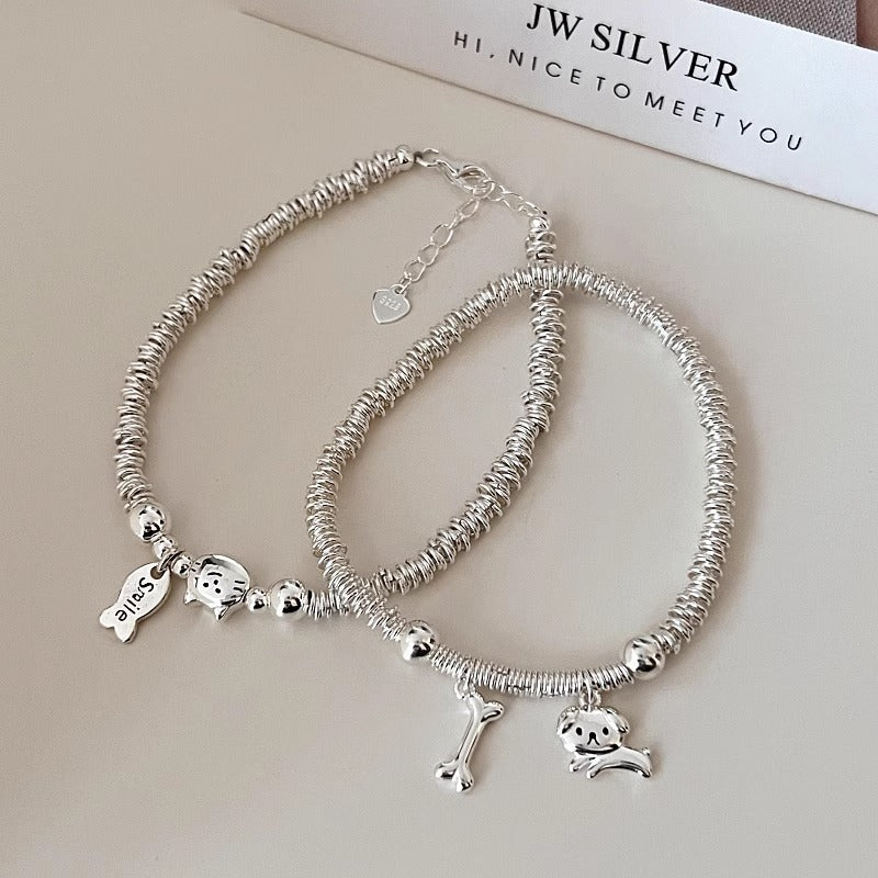 Cat Fish Cute Dog Wrapped Female Design Sier Bracelets