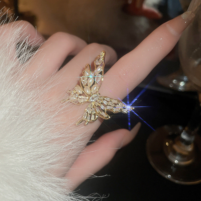 Rose Flower Love Pearl Light Luxury High Sense Ring