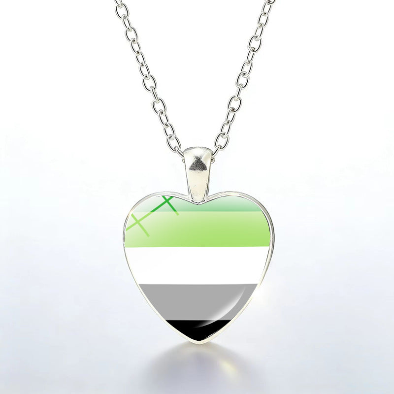Multicolor Peach Heart Rainbow Pattern Time Gem Cabochon Necklaces