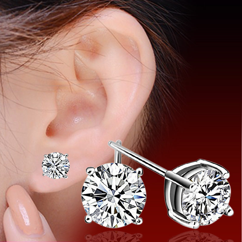 Live Simulation Moissanite Female With Hearts Sterling Stud Earrings