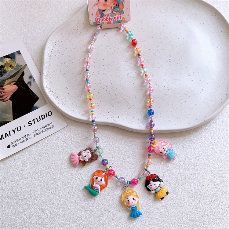 Children's Cartoon Princess Colorful Beaded Short Jewelry Necklaces