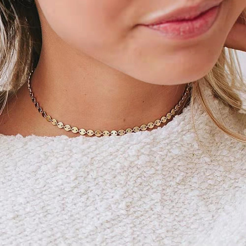Fashion Personality Simple Vintage Copper Sequins Necklace