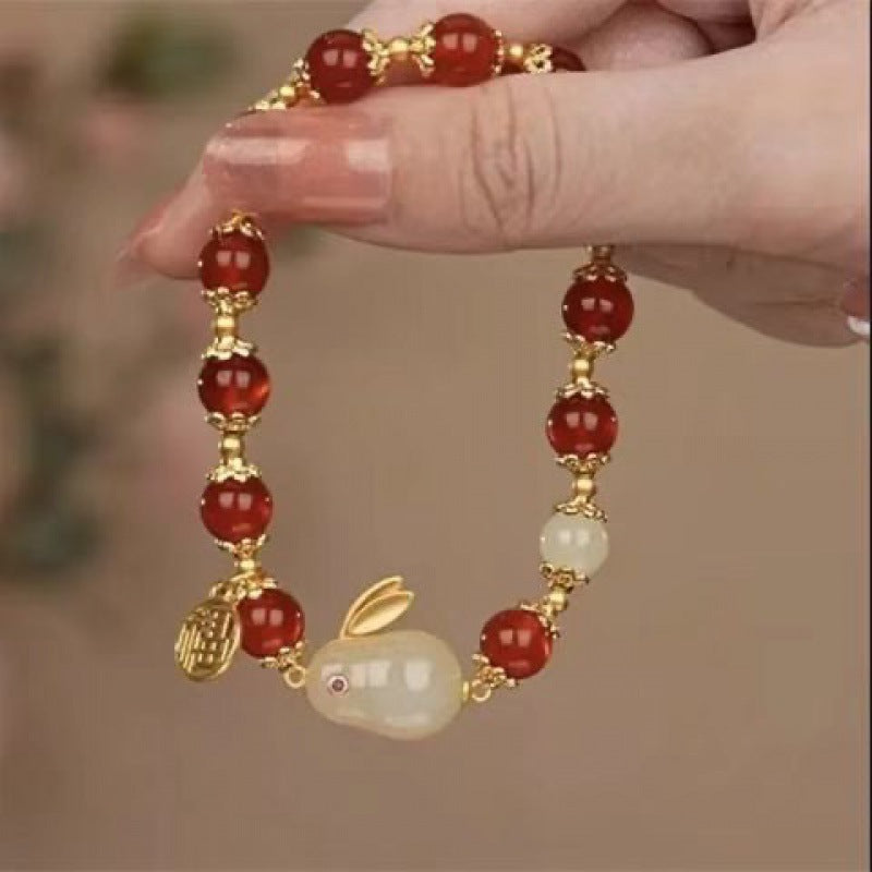 Jade Glass Pliable Temperament Gradient Pink Version Hand Toy Buddha Bracelet