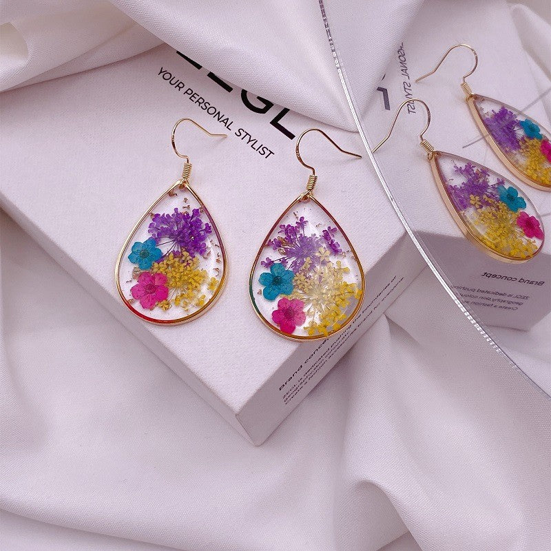 Women's Dried Flower Fresh Real Gold Foil Stud Earrings