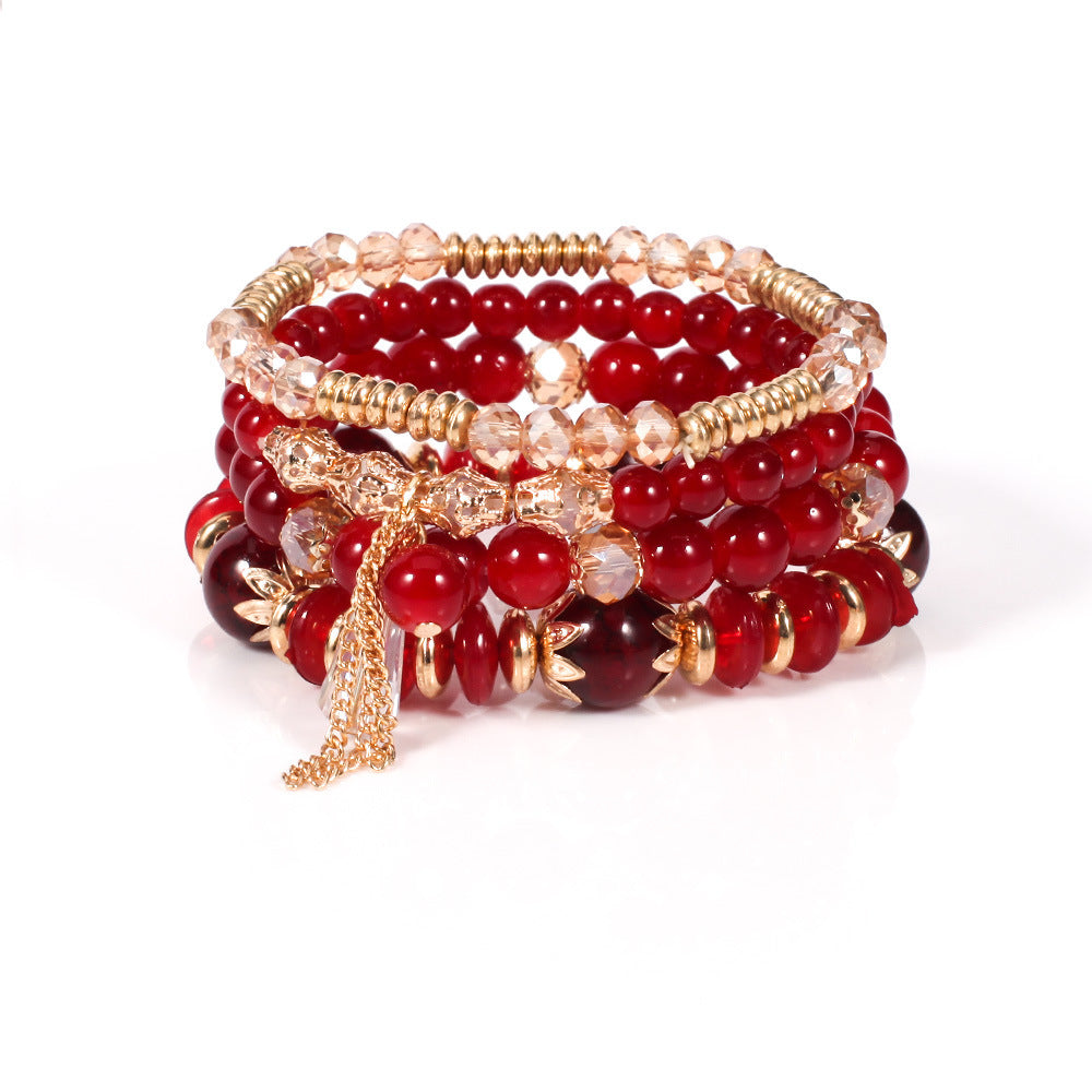 Bohemian Crystal Four Glass Elastic Exquisite Bracelet