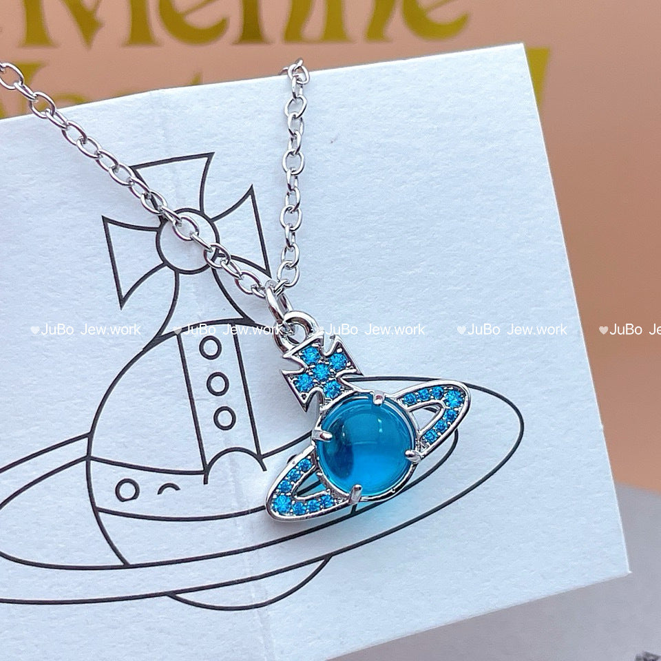 Women's Romantic Queen Mother Planet Three-dimensional Saturn Crystal Sweater Chain Necklaces