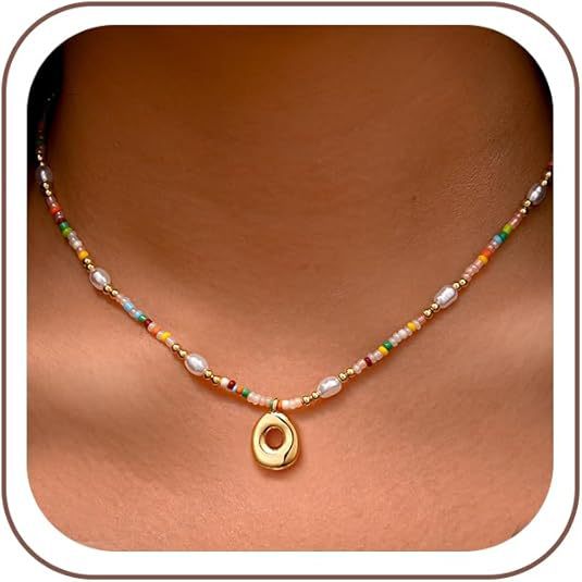 Best-selling Bubble Gold English Letter Color Small Beads Pearl Necklace