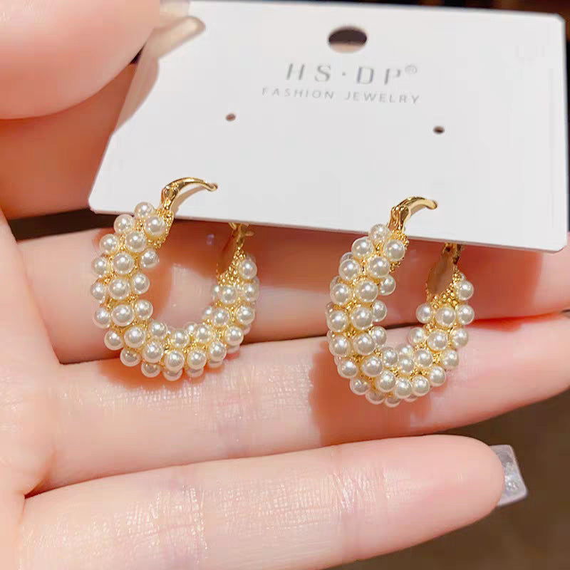 Style Exquisite Geometric Full Pearl Clip Fashion Ear Buckle