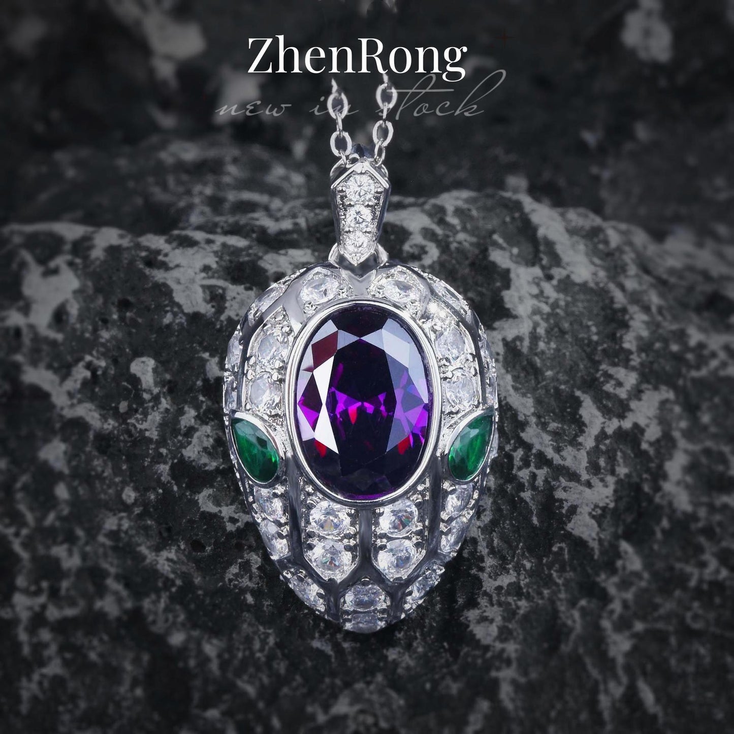 Snake-shaped Suit Purple Diamond Snake Open Colored Gems Pendants